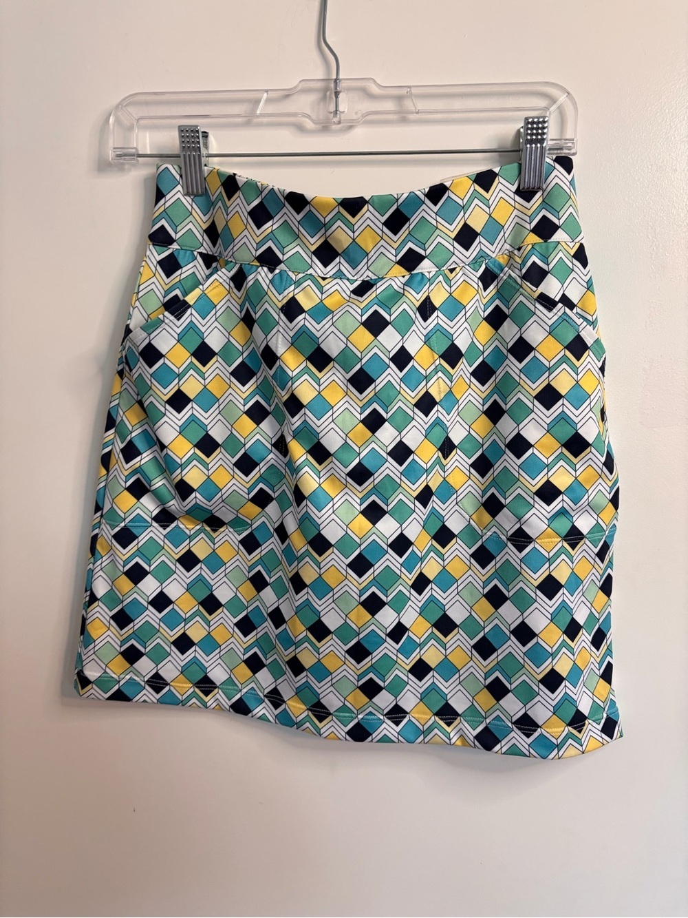 Geo-Pattern Mini Skirt in Yellow, Teal & Navy